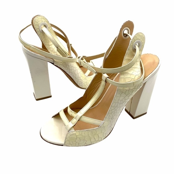 Eugenia Kim Embossed Patent Leather Block Heels Women’s EU Size 39 Open Toe - Picture 1 of 11